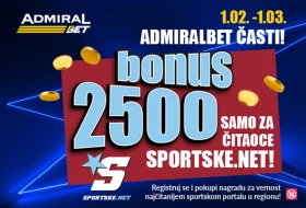 Poklon za vernost - AdmiralBet i sportske.net čitaoce nagrađuju sa 2500 dinara bonusa!